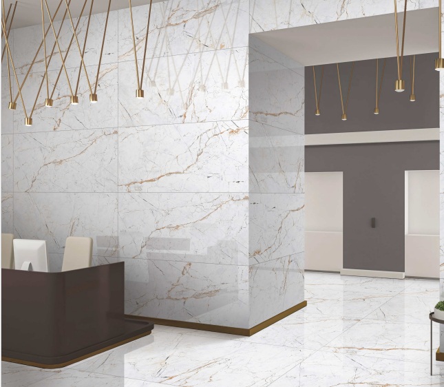 Carrelage intérieur sol & mur - 60x120 cm - Effet Marbre - Brillant - OAK WHITE
