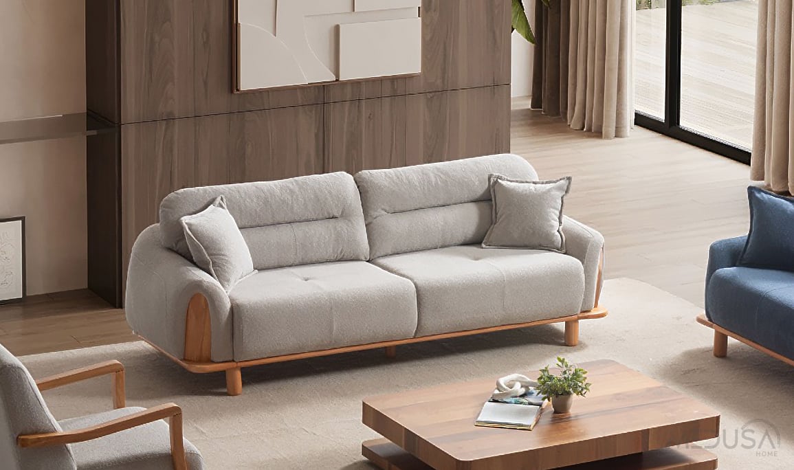 Alaçam Wood Krem Üçlü Koltuk