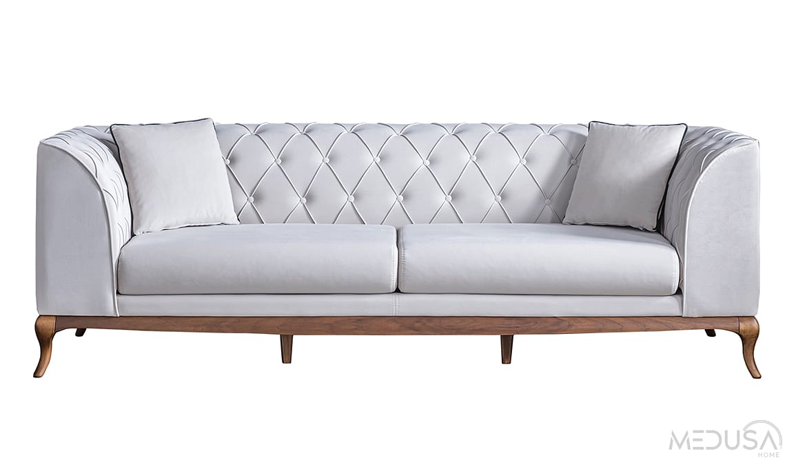 Art Walnut Beyaz Üçlü Koltuk