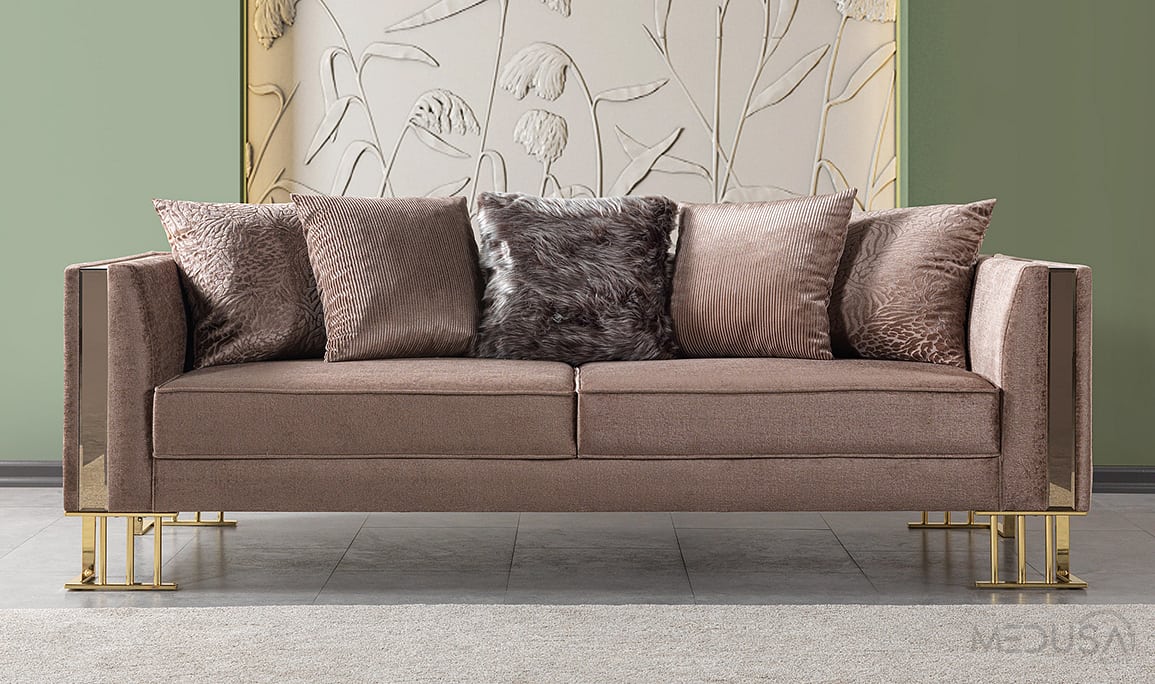Bahar Luxury Kahve Üçlü Koltuk