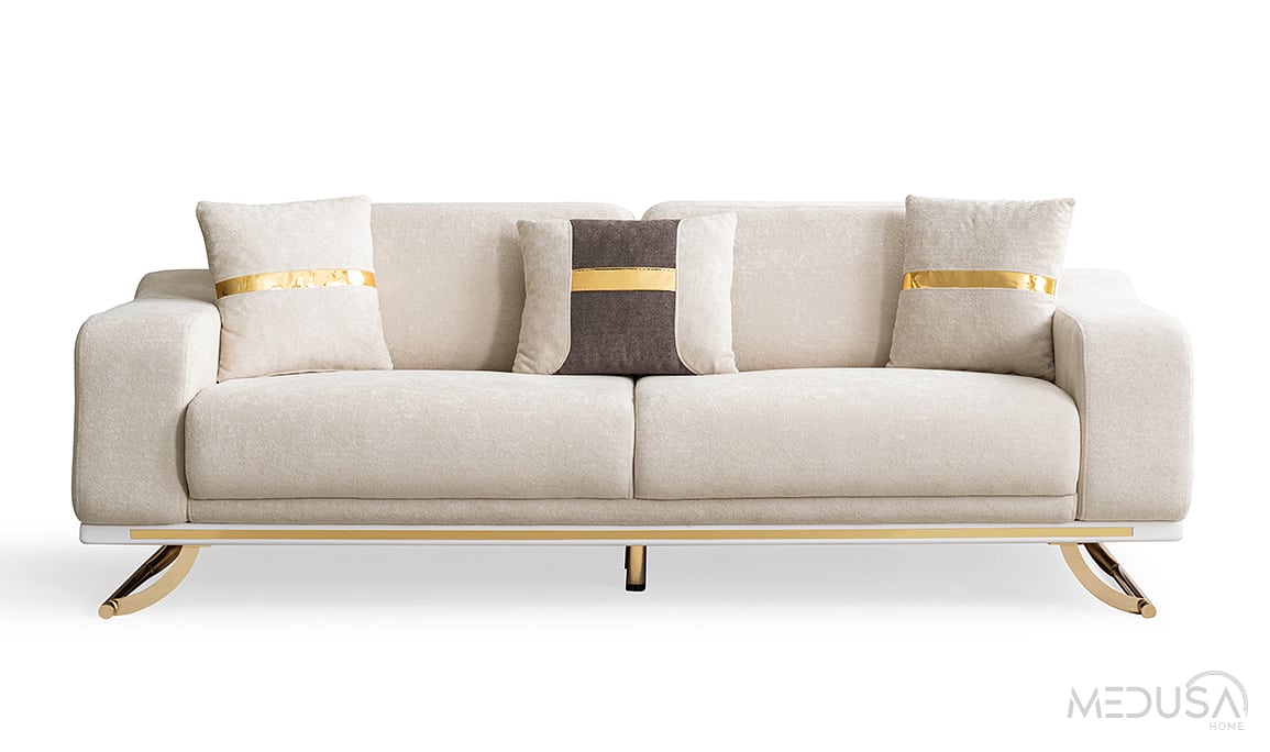 Bella Luxury Krem Üçlü Koltuk