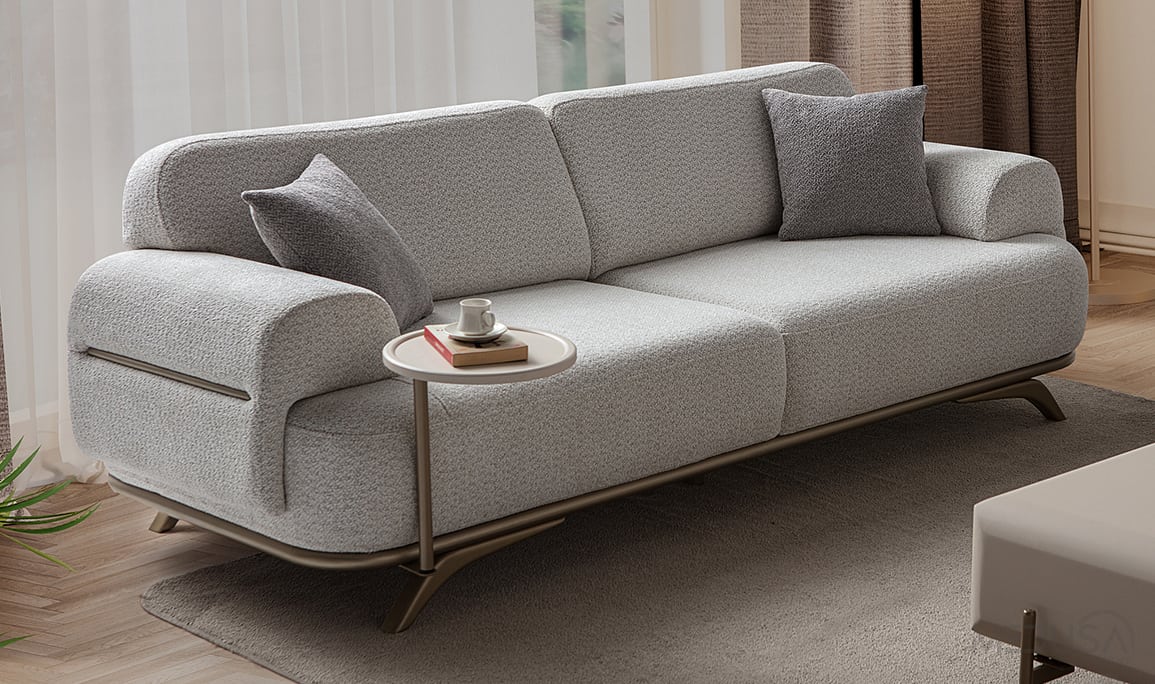 Bonj Gri Üçlü Koltuk