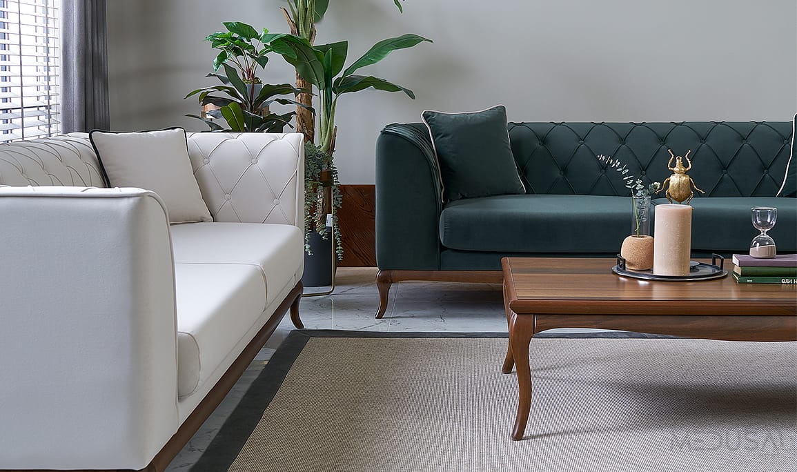 Art Walnut Yeşil Üçlü Koltuk