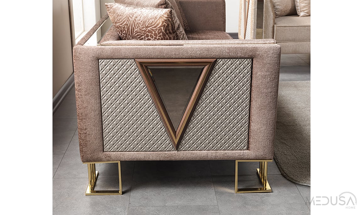 Bahar Luxury Kahve Üçlü Koltuk