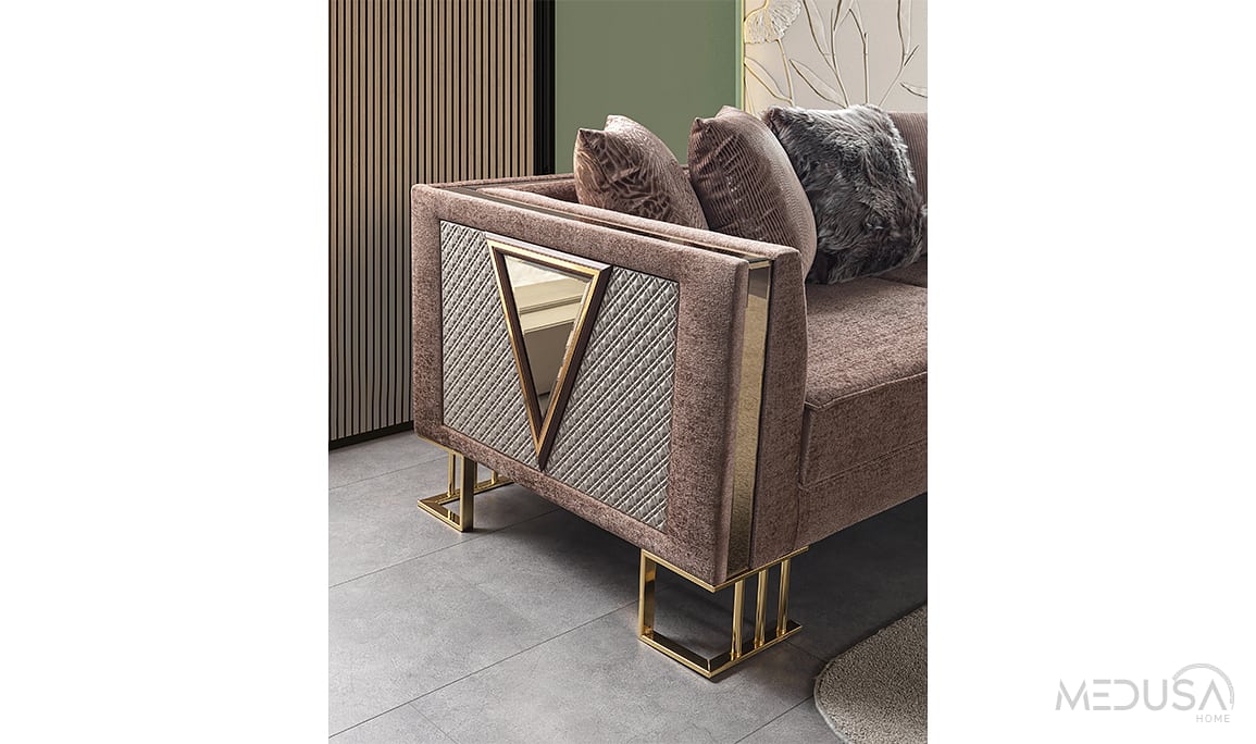 Bahar Luxury Kahve Üçlü Koltuk
