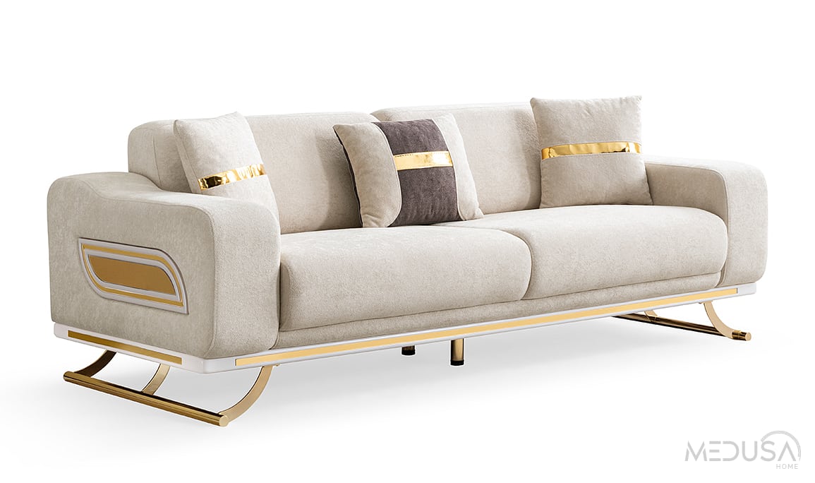 Bella Luxury Krem Üçlü Koltuk