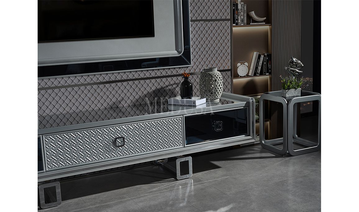 Class Gri Şömineli Tv Ünitesi