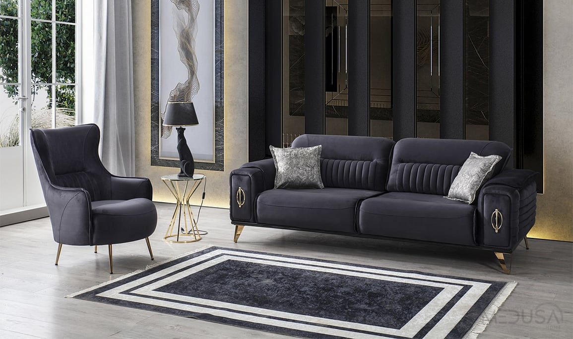Elegance Luxury Antrasit Üçlü Koltuk