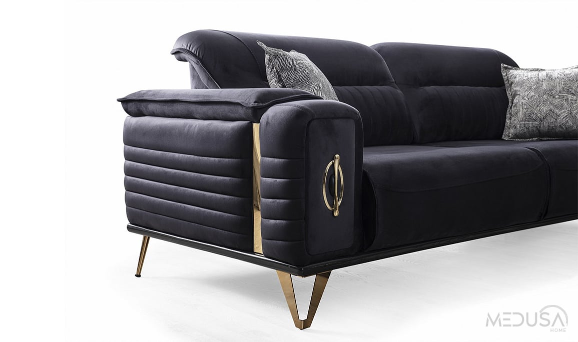 Elegance Luxury Antrasit Üçlü Koltuk