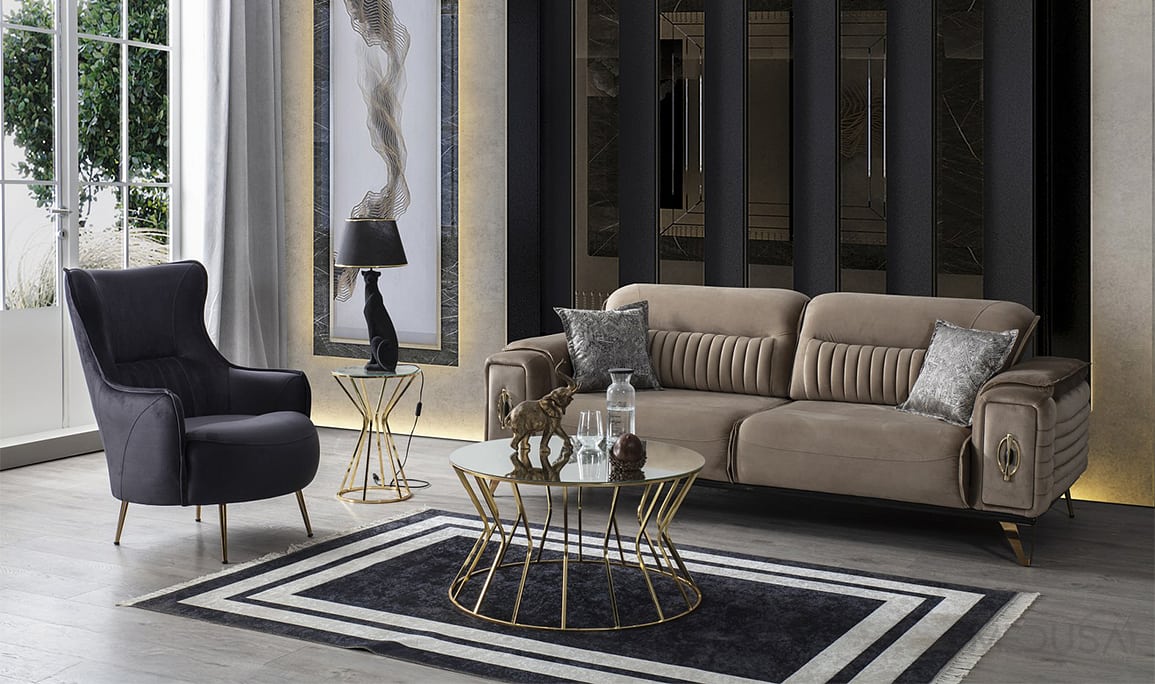 Elegance Luxury Kahve Üçlü Koltuk