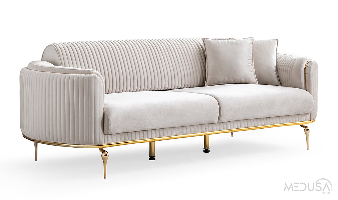 Prestij Luxury Beyaz Üçlü Koltuk