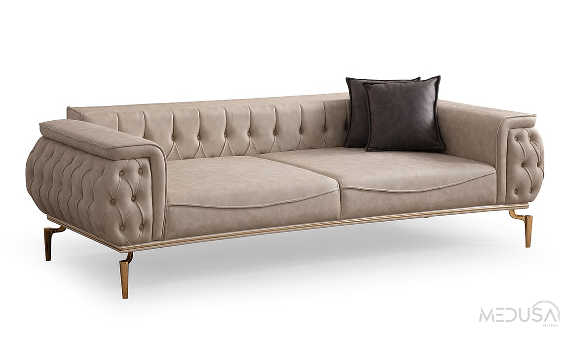 Silea Luxury Krem Üçlü Koltuk