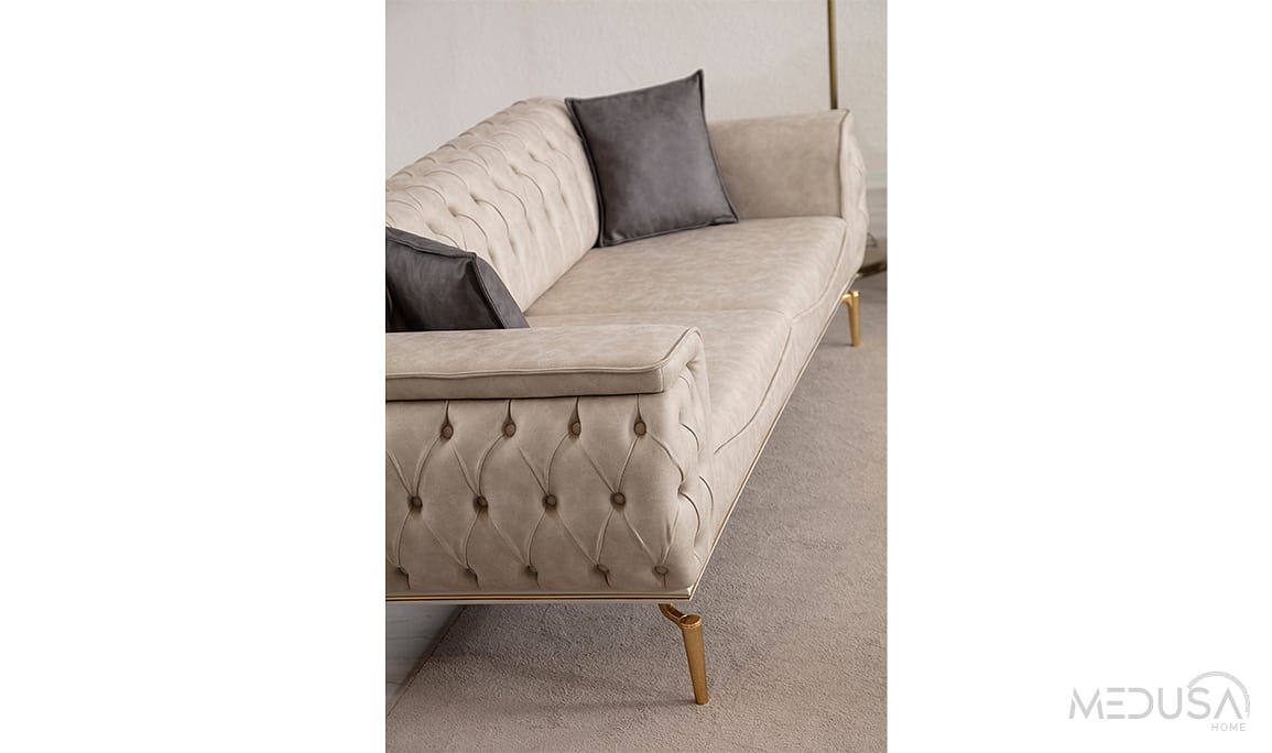 Silea Luxury Krem Üçlü Koltuk