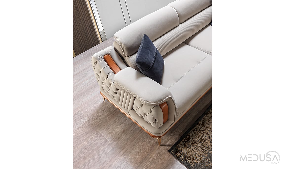 Star Luxury Krem Üçlü Koltuk