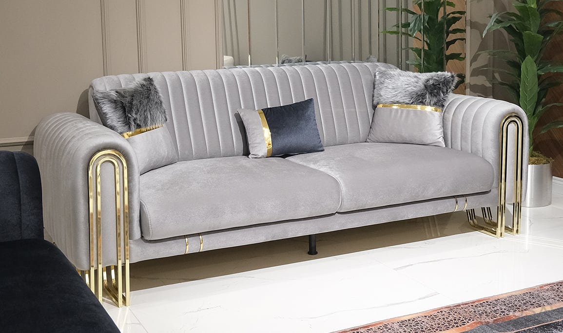 Stil Luxury Gri Üçlü Koltuk