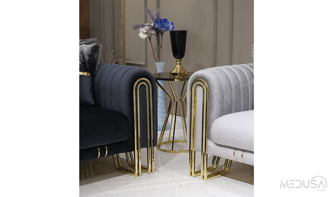 Stil Luxury Gri Üçlü Koltuk
