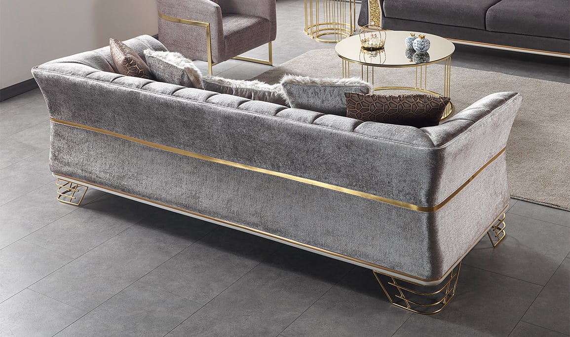 Zara Luxury Açık Vizon Üçlü Koltuk