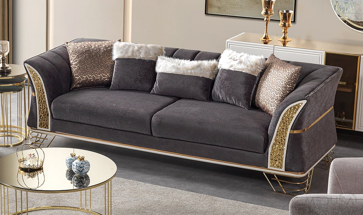 Zara Luxury Antrasit Üçlü Koltuk
