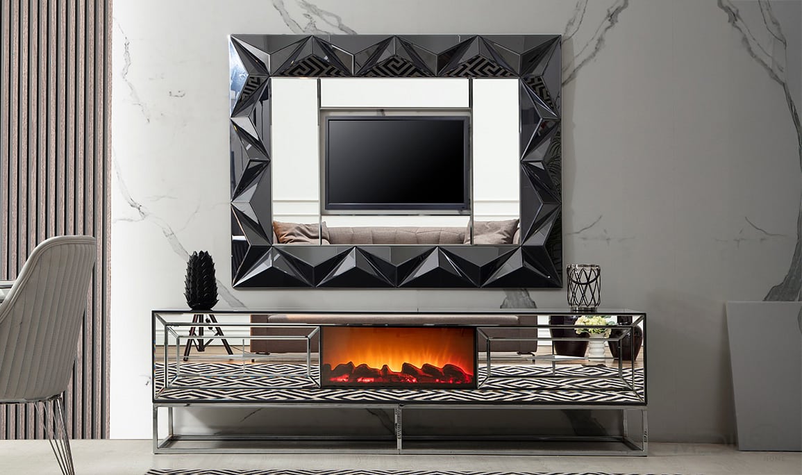 Jaguar Aynalı Şömineli Tv Ünitesi