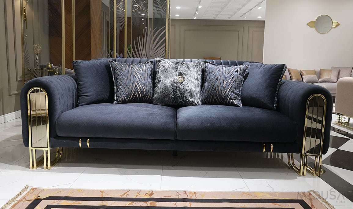 Lotus Luxury Lacivert Üçlü Koltuk