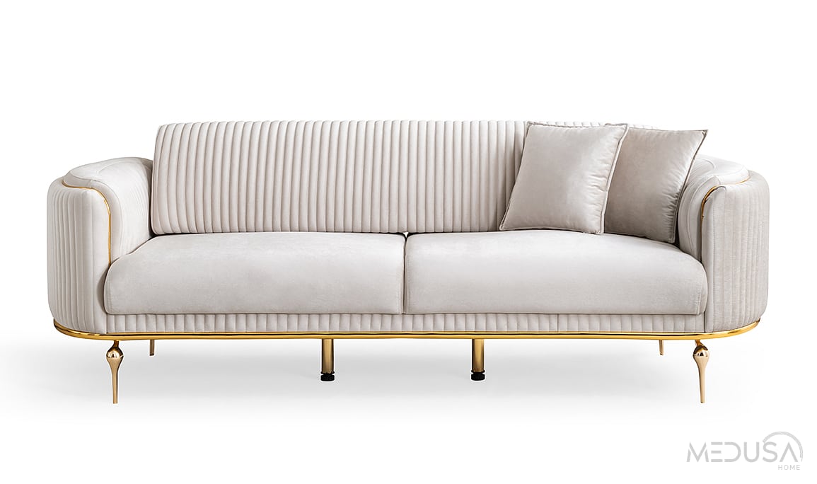 Prestij Luxury Beyaz Üçlü Koltuk