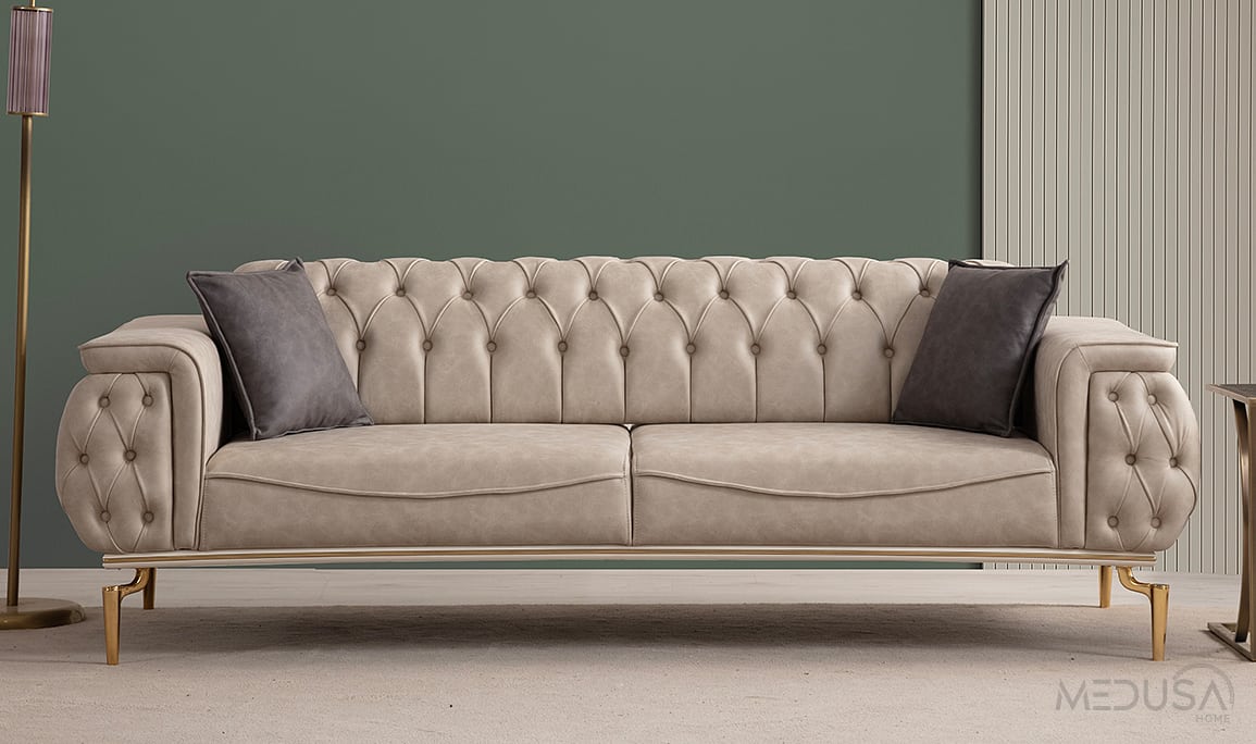 Silea Luxury Krem Üçlü Koltuk