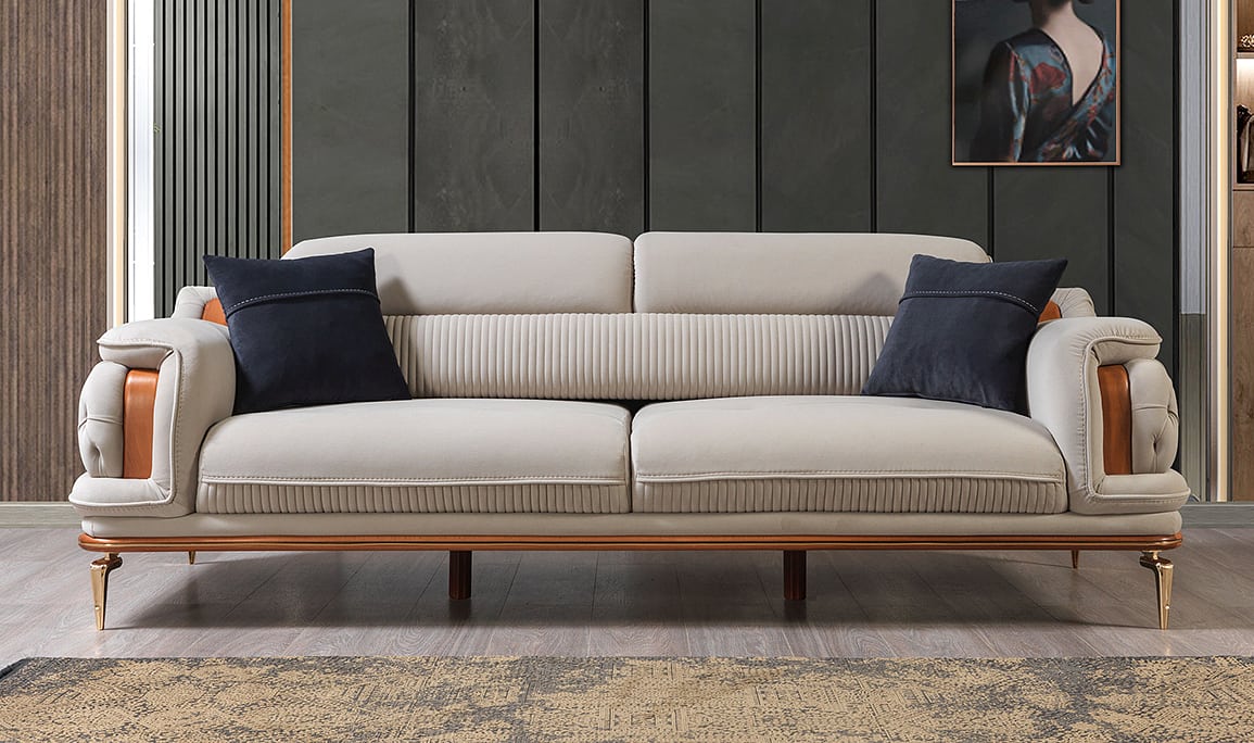 Star Luxury Krem Üçlü Koltuk