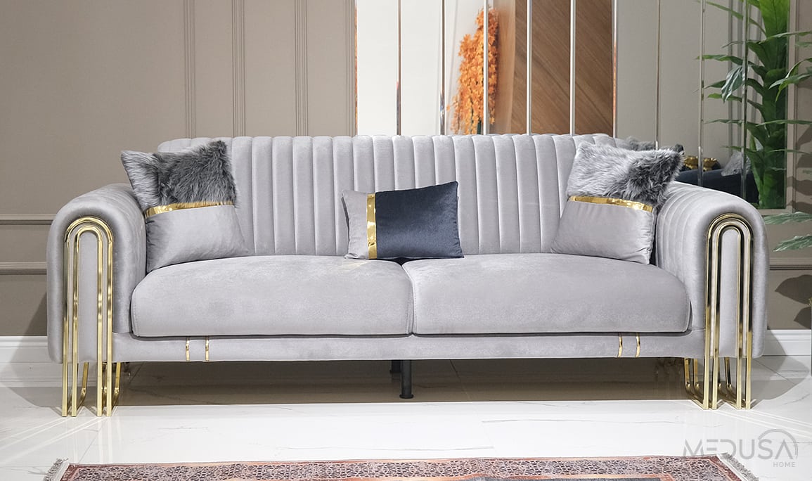 Stil Luxury Gri Üçlü Koltuk