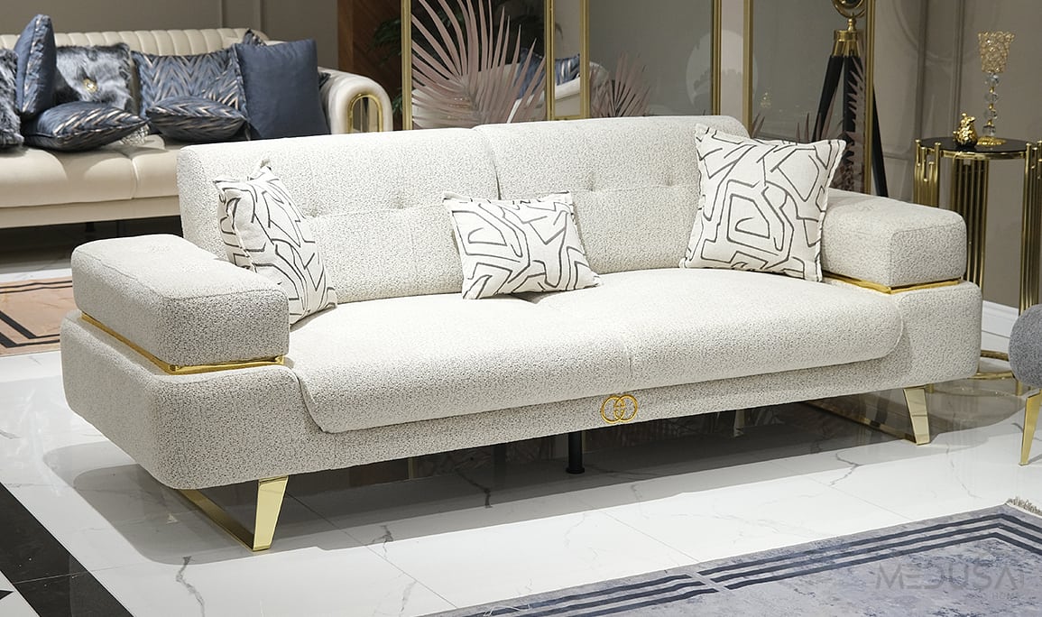 Trend Luxury Beyaz Üçlü Koltuk