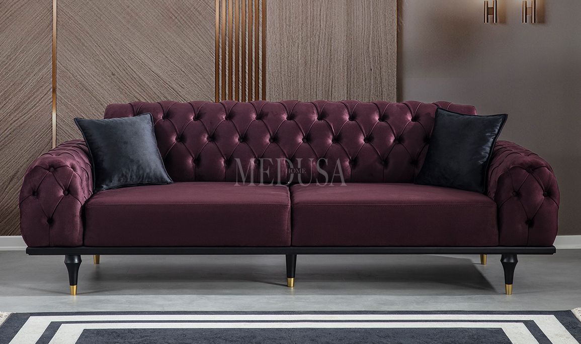 Valeria Exclusive Kapitoneli Üçlü Koltuk