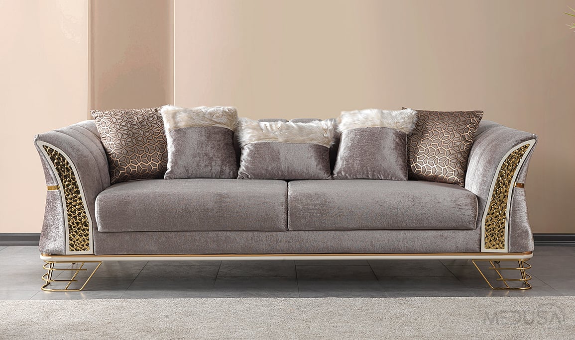 Zara Luxury Açık Vizon Üçlü Koltuk