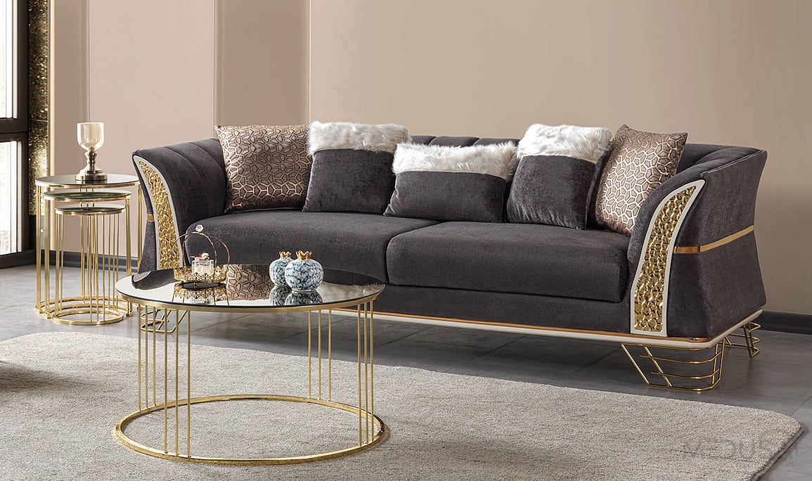 Zara Luxury Antrasit Üçlü Koltuk